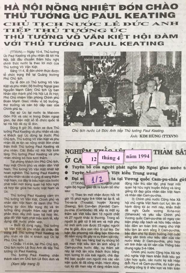 Hà Nội nồng nhiệt đón chào Thủ tướng Úc Paul Keating